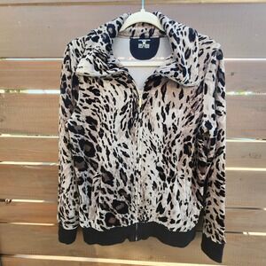 Vintage Jones New‎ York Sport Snow Leopard Print Velour Zip-Up Jacket M